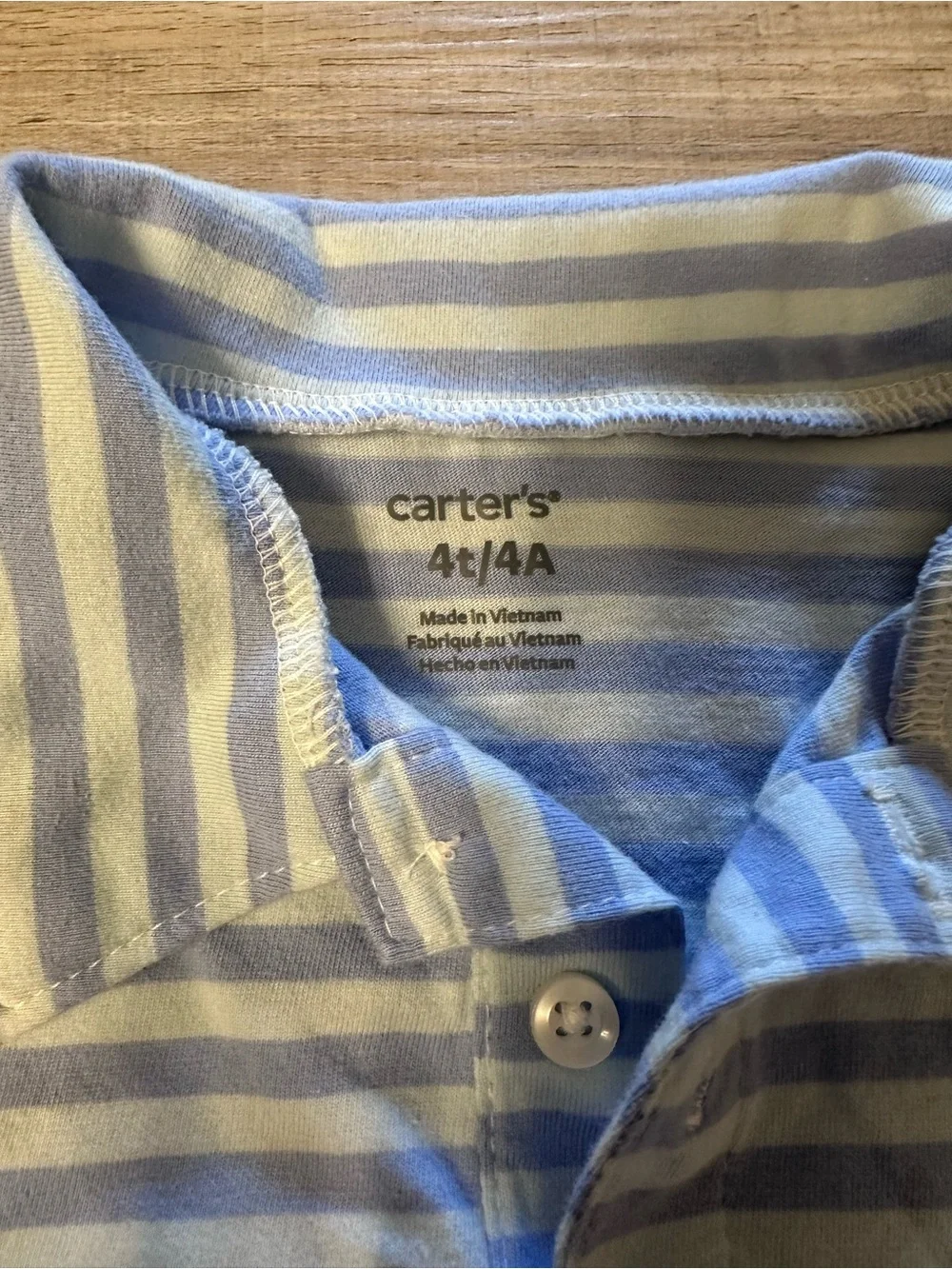 Carter's Light Blue & White Striped Polo with Navy Dino Shorts